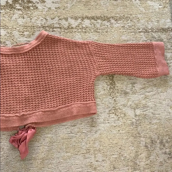 Free People Chunky Waffle Knit Sweater Lace Up Back Cropped Oversized Pink XS - Picture 6 of 9